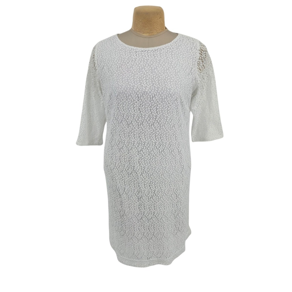 Pendleton Shift Dress 14 White Lace Cotton Blend Sheath Classic Career Elegant